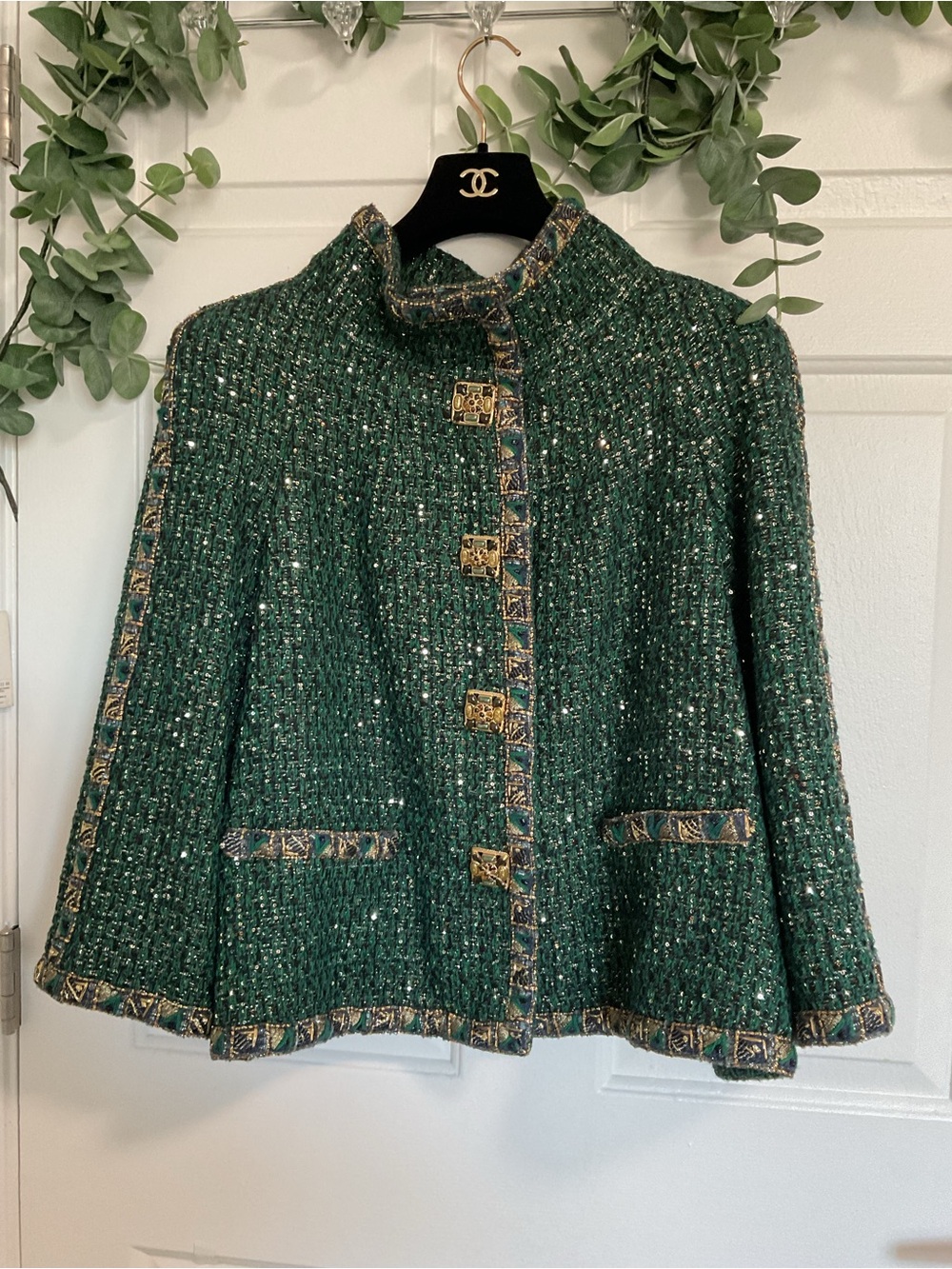 CHANEL VINTAGE PARIS BYZANCE GREEN GOLD JACKET GRIPOIX BUTTONS. FR 48 - Picture 6 of 16
